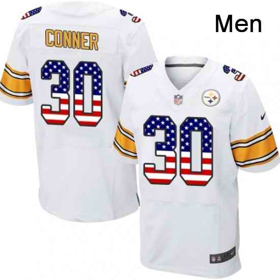 Mens Nike Pittsburgh Steelers 30 James Conner Elite White Road USA Flag Fashion NFL Jersey